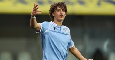 Lazio's Romano Floriani Mussolini reacts during the Primavera TIM Cup Final against Fiorentina at Ennio Tardini Stadium, in Parma, Italy, April 28, 2021. (Getty Images)