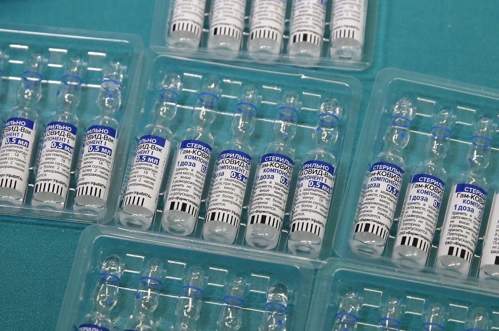 Vials containing Russia's Sputnik V vaccine for COVID-19 are seen at the San Marino State Hospital, in San Marino, April 9, 2021. (AP Photo)