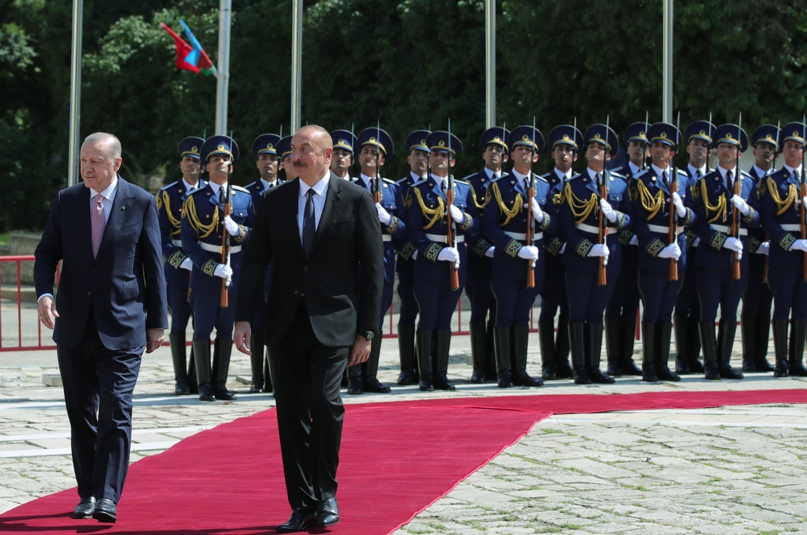 President Recep Tayyip Erdoğan is welcomed by Azerbaijan's Ilham Aliyev in Shusha, Azerbaijan, June 15, 2021 (AA Photo)