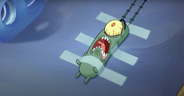 The character Plankton, in a still shot from the animated film, "The SpongeBob Movie: Sponge Out of Water." (Screenshot via Paramount Pictures International YouTube Channel)