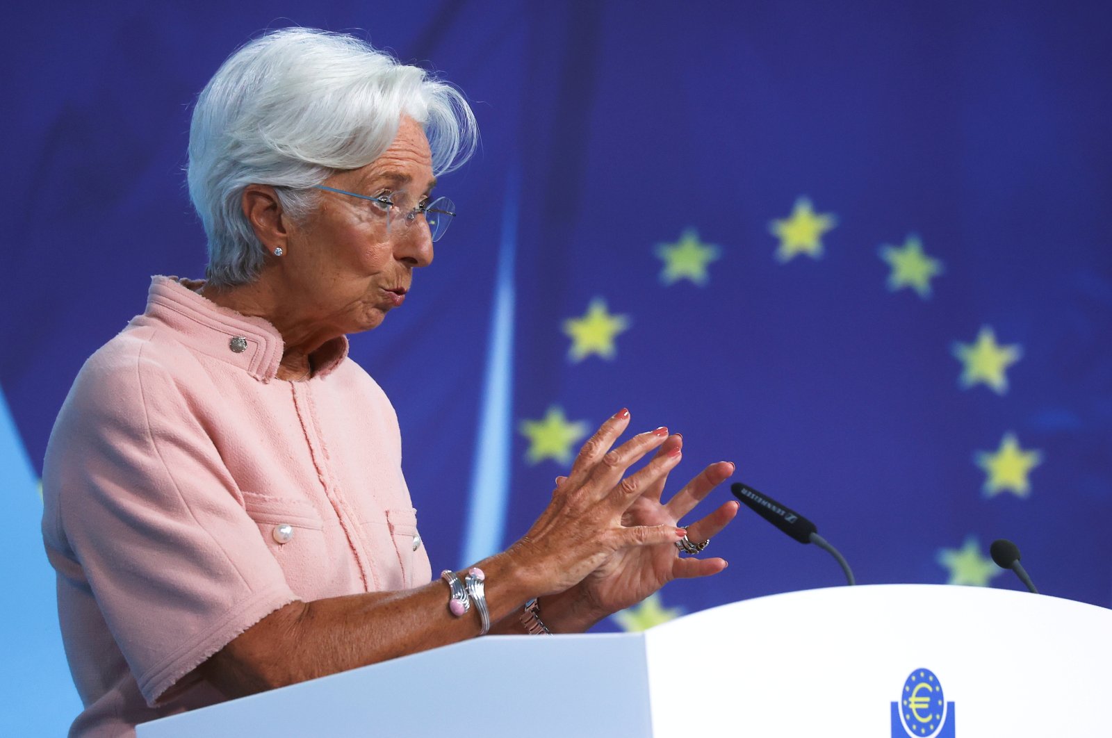 President of the European Central Bank (ECB) Christine Lagarde speaks as she takes part in a news conference on the outcome of the Governing Council meeting, in Frankfurt, Germany, Sept. 9, 2021. (Reuters Photo)