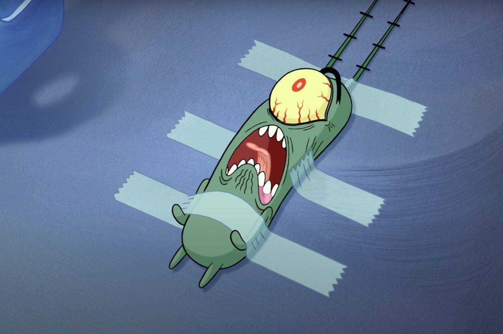 The character Plankton, in a still shot from the animated film, "The SpongeBob Movie: Sponge Out of Water." (Screenshot via Paramount Pictures International YouTube Channel)