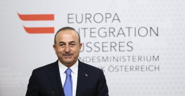 Foreign Minister Mevlüt Çavuşoğlu speaks at a press conference in Vienna, Austria, Sept. 3, 2018. (AA Photo)