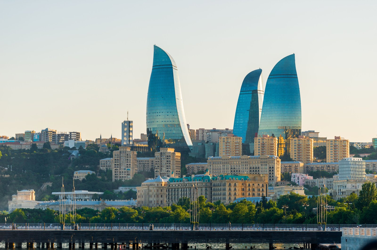 The city center and view of the Flame Towers in summers, Baku, Azerbaijan, June 23, 2018. (Shutterstock Photo)