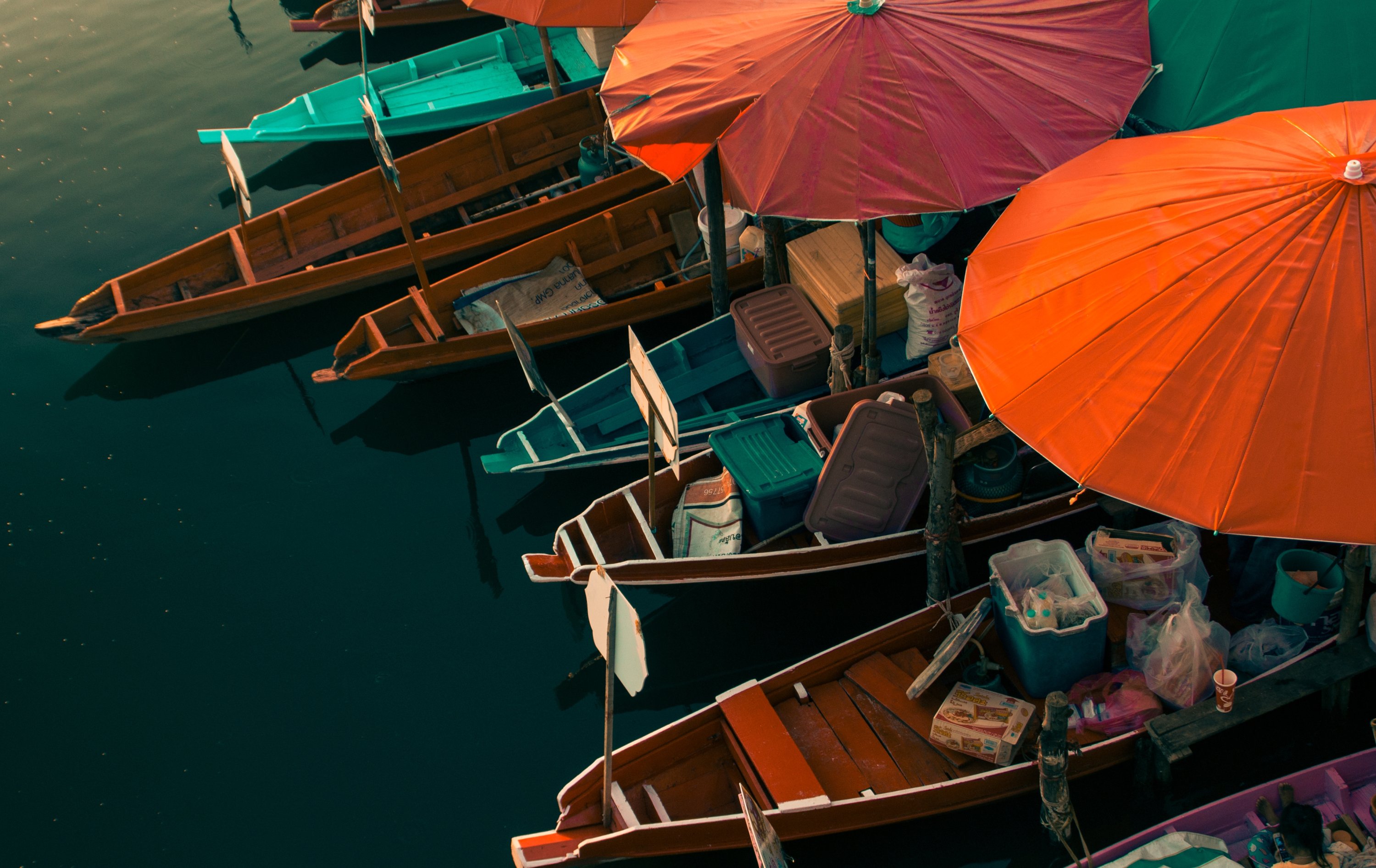 An aerial view of one of 17 floating markets in Bangkok, Thailand. (Photo by Gettyimages)