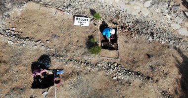 An aerial photo showing the excavation site near Kaklıca Tepe, in the Özlüce District of Muğla in Turkey. (Photo by AA)
