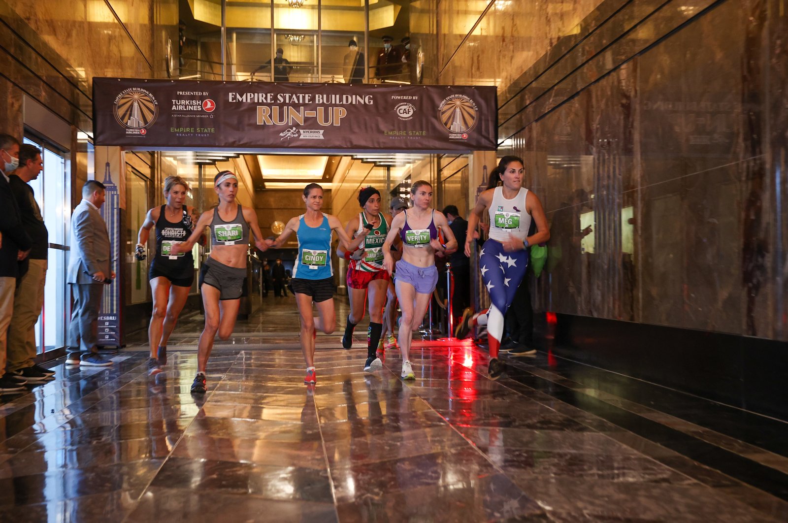 Participants in the Empire State Building Run-Up women's race at the starting line, New York, U.S., Oct. 26, 2021. (AA Photo)