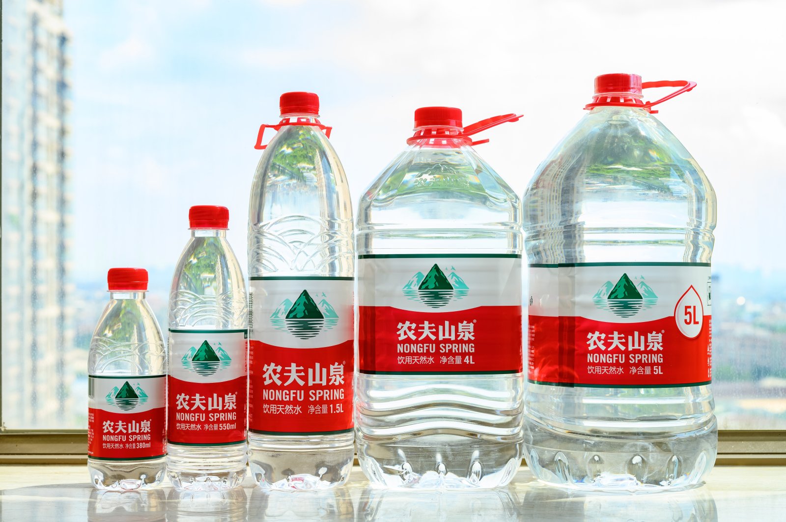 This illustration show bottles of Nongfu Spring water from small to large, Sept. 10,2020, Zhongshan, Guangdong, China (Shutterstock Photo).
