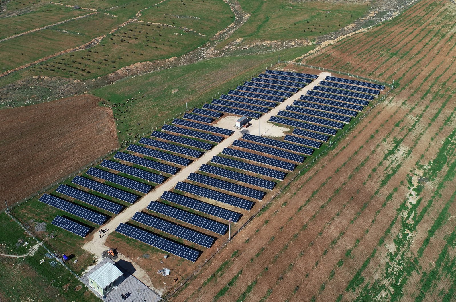 An aerial view of a solar power plant in Şanlıurfa, southeastern Turkey, Dec. 27, 2018. (AA PHOTO)