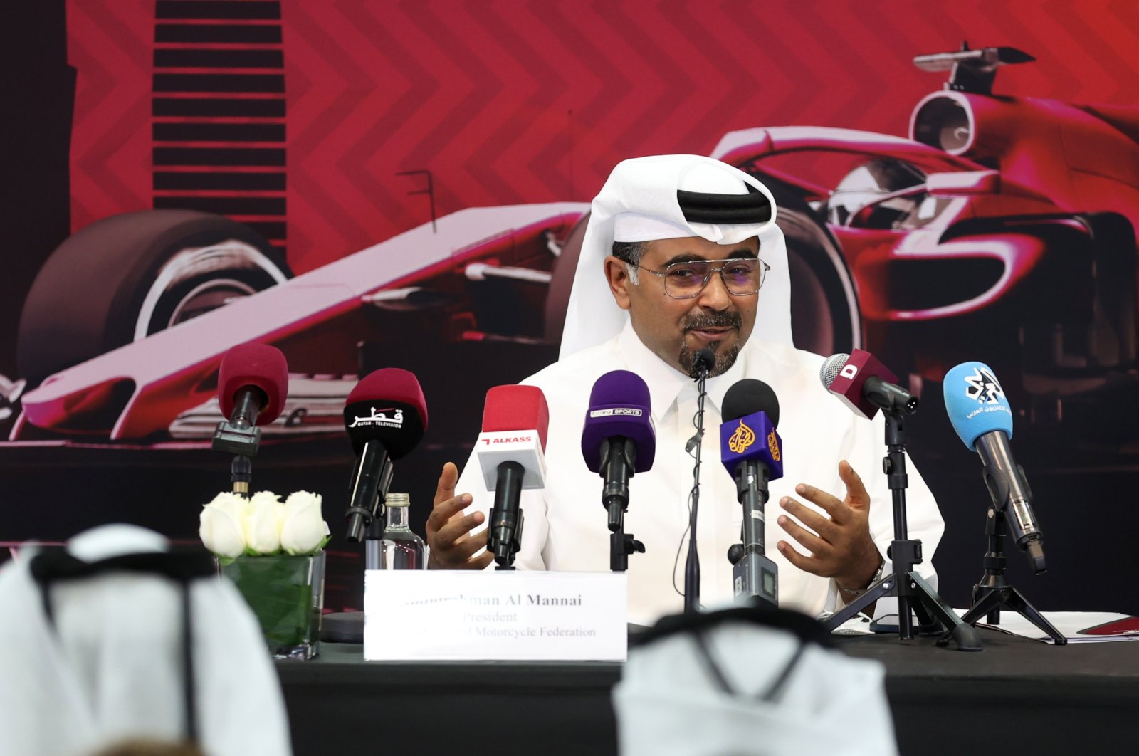 Qatar Motor and Motorcycle Federation President Abdulrahman al-Mannai speaks at a press conference to announce the Formula One Qatar Grand Prix, Qatar, Nov. 21, 2021. (Reuters Photo)