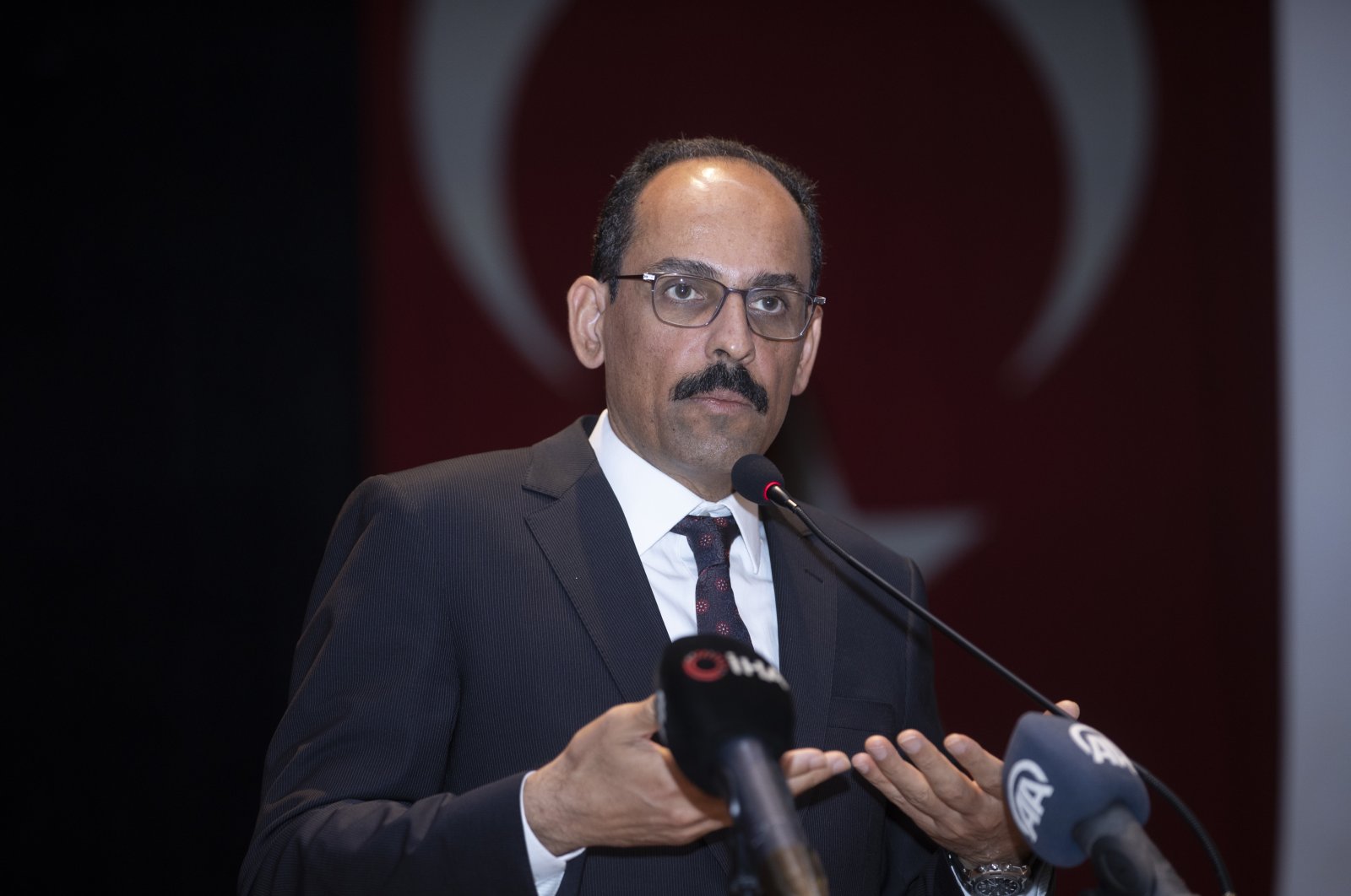 Turkey's Presidential Spokesperson Ibrahim Kalın speaks at a panel in the capital Ankara, Turkey, Oct. 14, 2021. (AA Photo)