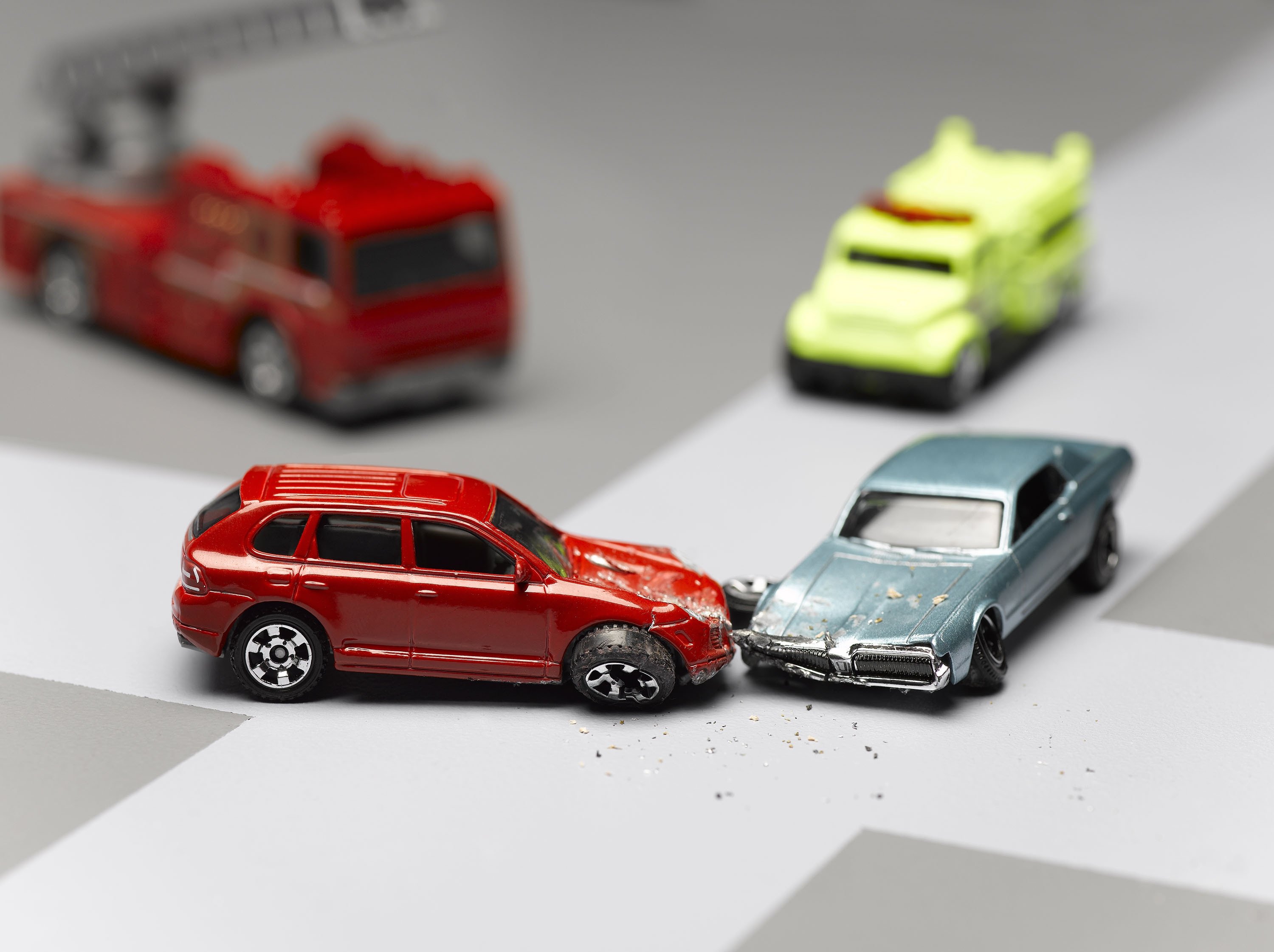 A photo showing a traffic accident enacted by model cars. (Photo by Gettyimages)