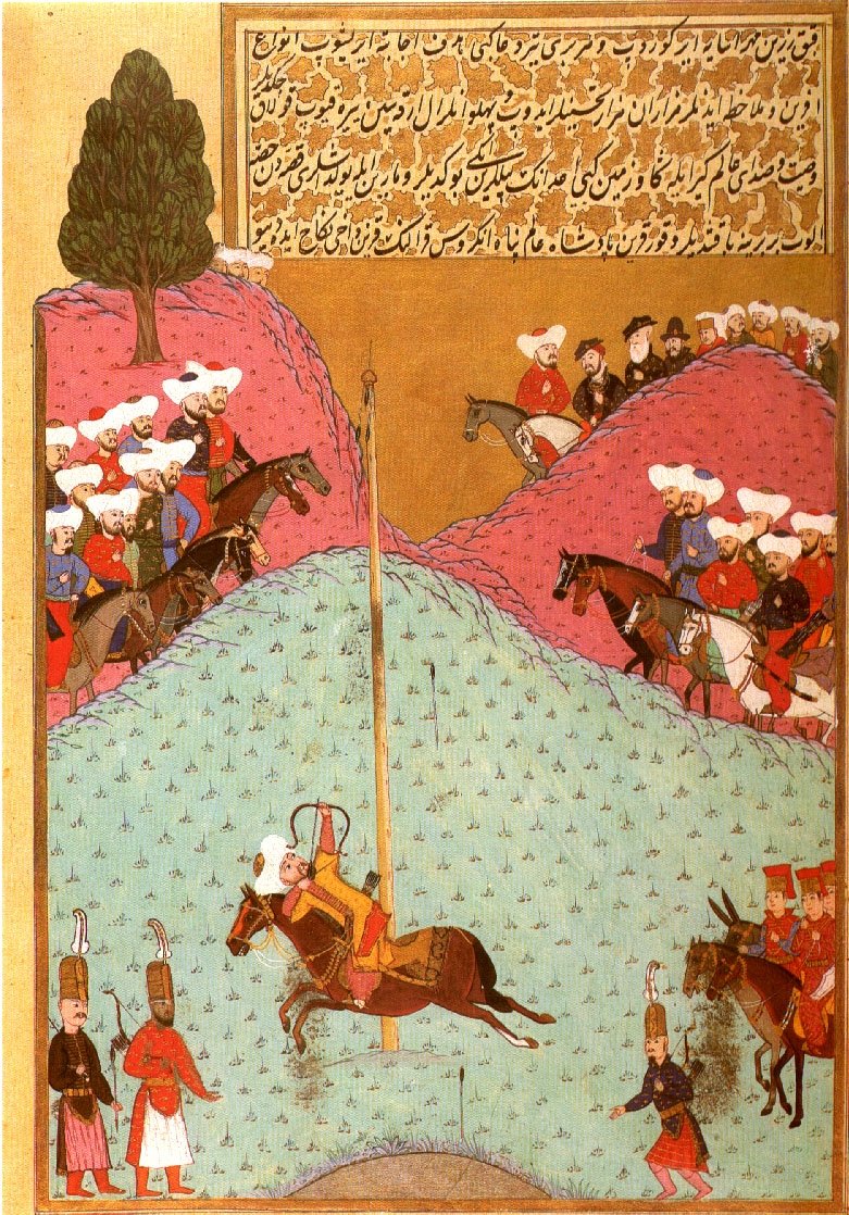 An Ottoman miniature Sultan Murad II at archery practice. (Wikimedia Photo) 