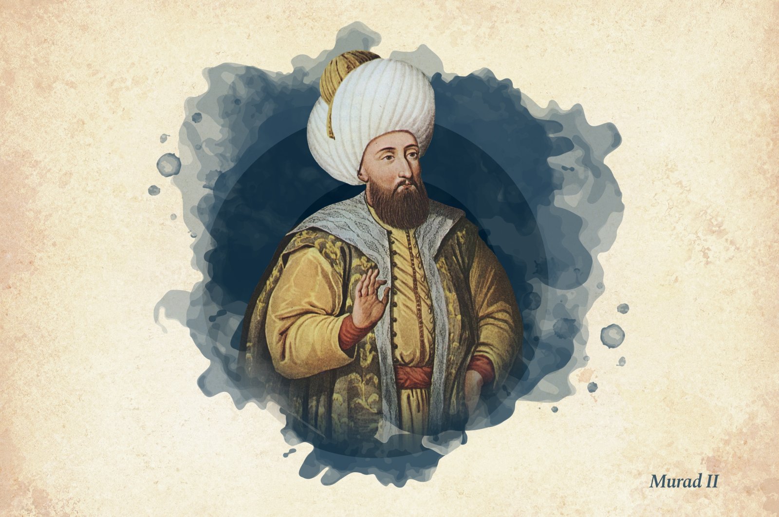This widely used illustration painted by court painter Konstantin Kapıdağlı in the early 19th century shows Sultan Murad II, the sixth ruler of Ottoman beylik that turned into an empire. (Wikimedia / edited by Büşra Öztürk - Daily Sabah)