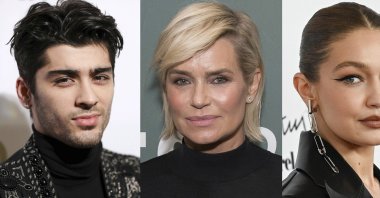 The photo combination shows singer Zayn Malik (L) at the Clive Davis and The Recording Academy Pre-Grammy Gala in Beverly Hills, California, U.S., Feb. 11, 2017; model Yolanda Hadid at a book signing for her memoir "Believe Me" in New York on Sept. 13, 2017 (C) and model Gigi Hadid at the Daily Front Row Fashion Media Awards in New York, U.S., Sept. 9, 2021.  (AP Photo)
