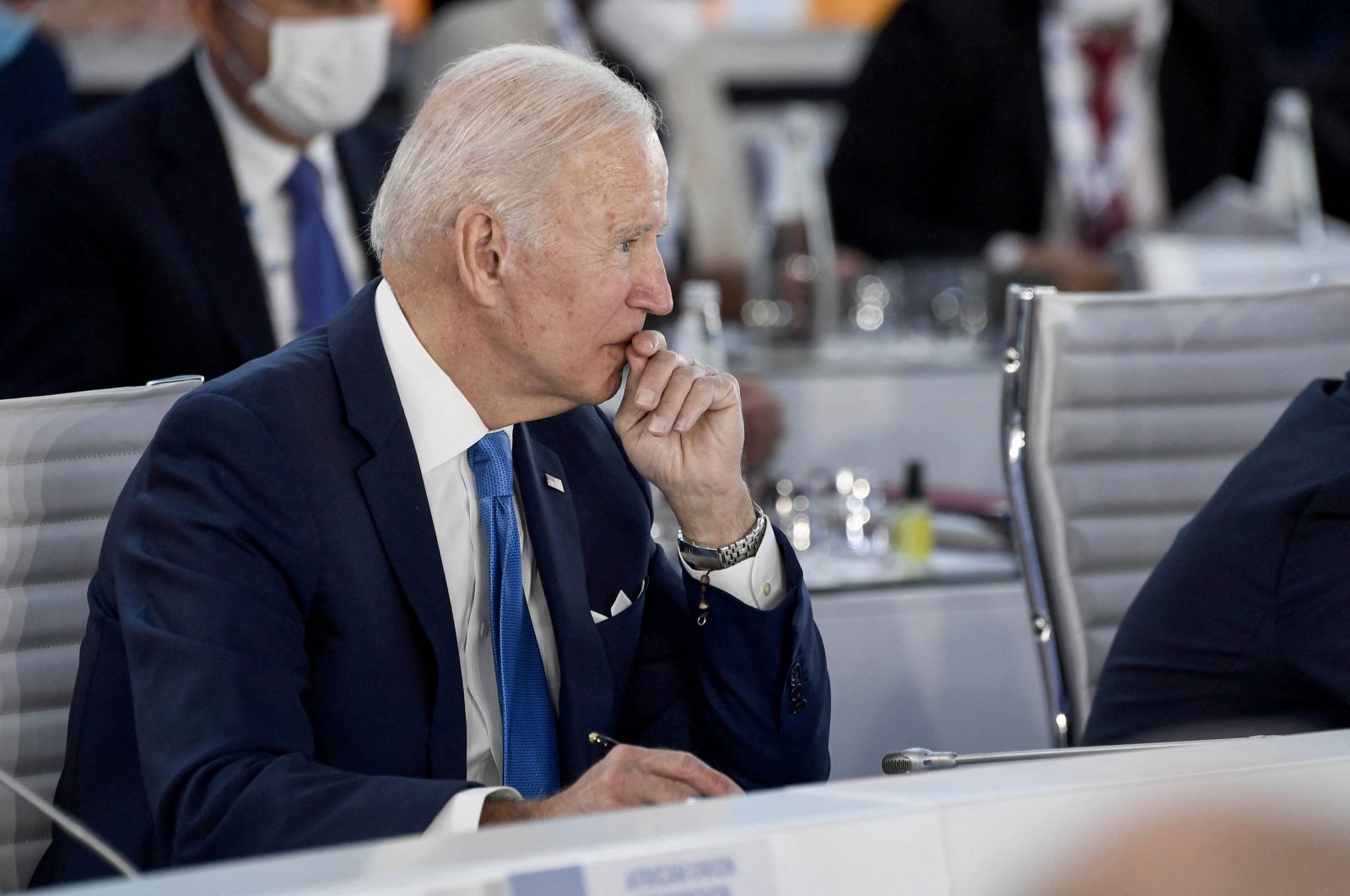 U.S. President Joe Biden reacts during a meeting at the G-20 leaders' summit in Rome, Italy, Oct. 30, 2021. (Photo by AFP)