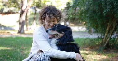 İrem Okyay poses with her dog Cash, in Istanbul, Turkey, Nov. 1, 2021. (DHA PHOTO) 