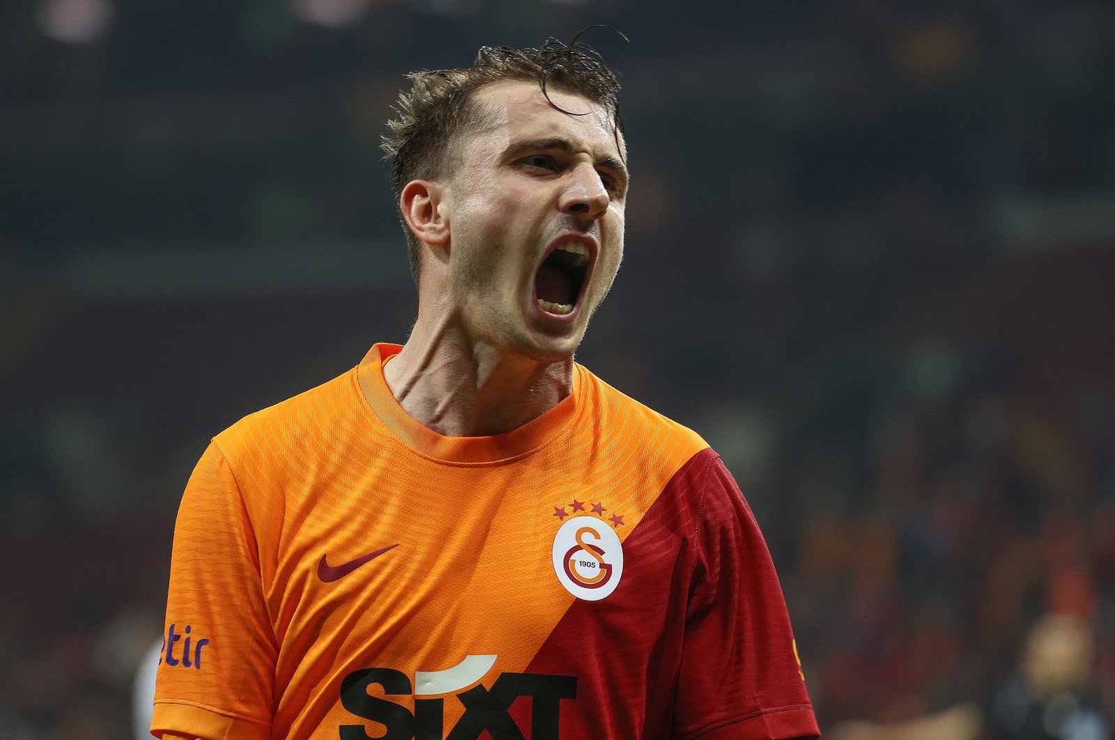 Galatasaray attacker Kerem Aktürkoğlu celebrates scoring a goal against Gaziantep in a Süper Lig match, Istanbul, Turkey, Oct. 31, 2021. (AA Photo)