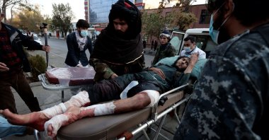 A Taliban fighter, who was injured during a blast, is pictured at the entrance of the hospital in Kabul, Afghanistan, Nov. 2, 2021. (Reuters Photo)