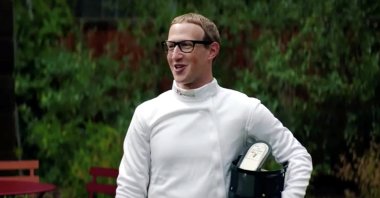 Facebook CEO Mark Zuckerberg is seen after fencing in the "Metaverse" with an Olympic gold medal fencer during a live-streamed virtual and augmented reality conference to announce the rebrand of Facebook as Meta, in this screen grab taken from a video released Oct. 28, 2021. (Facebook/Handout via REUTERS)