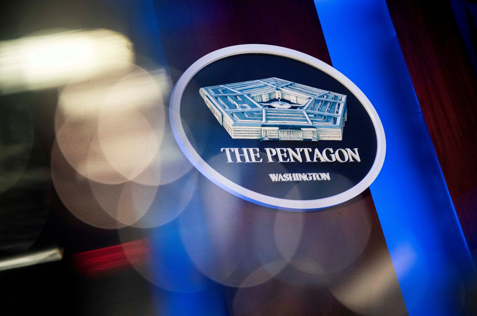 The Pentagon logo is seen behind the podium in the briefing room at the Pentagon in Arlington, Virginia, U.S., Jan. 8, 2020. (REUTERS Photo)