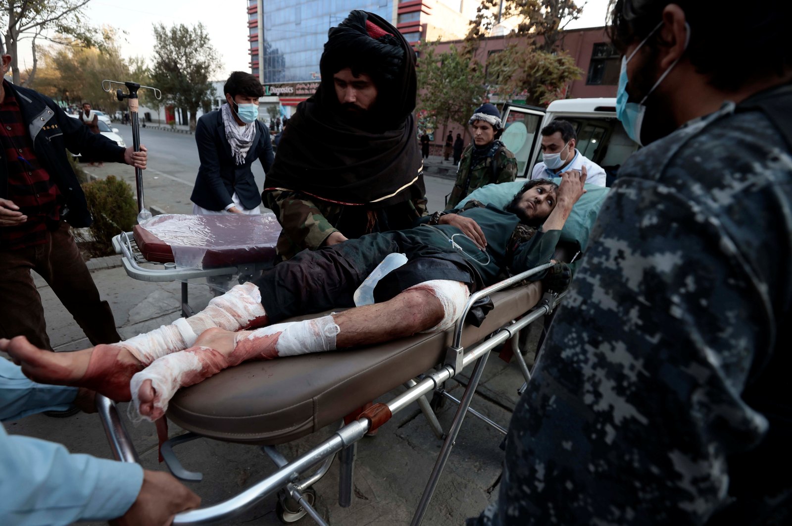 A Taliban fighter, who was injured during a blast, is pictured at the entrance of the hospital in Kabul, Afghanistan, Nov. 2, 2021. (Reuters Photo)