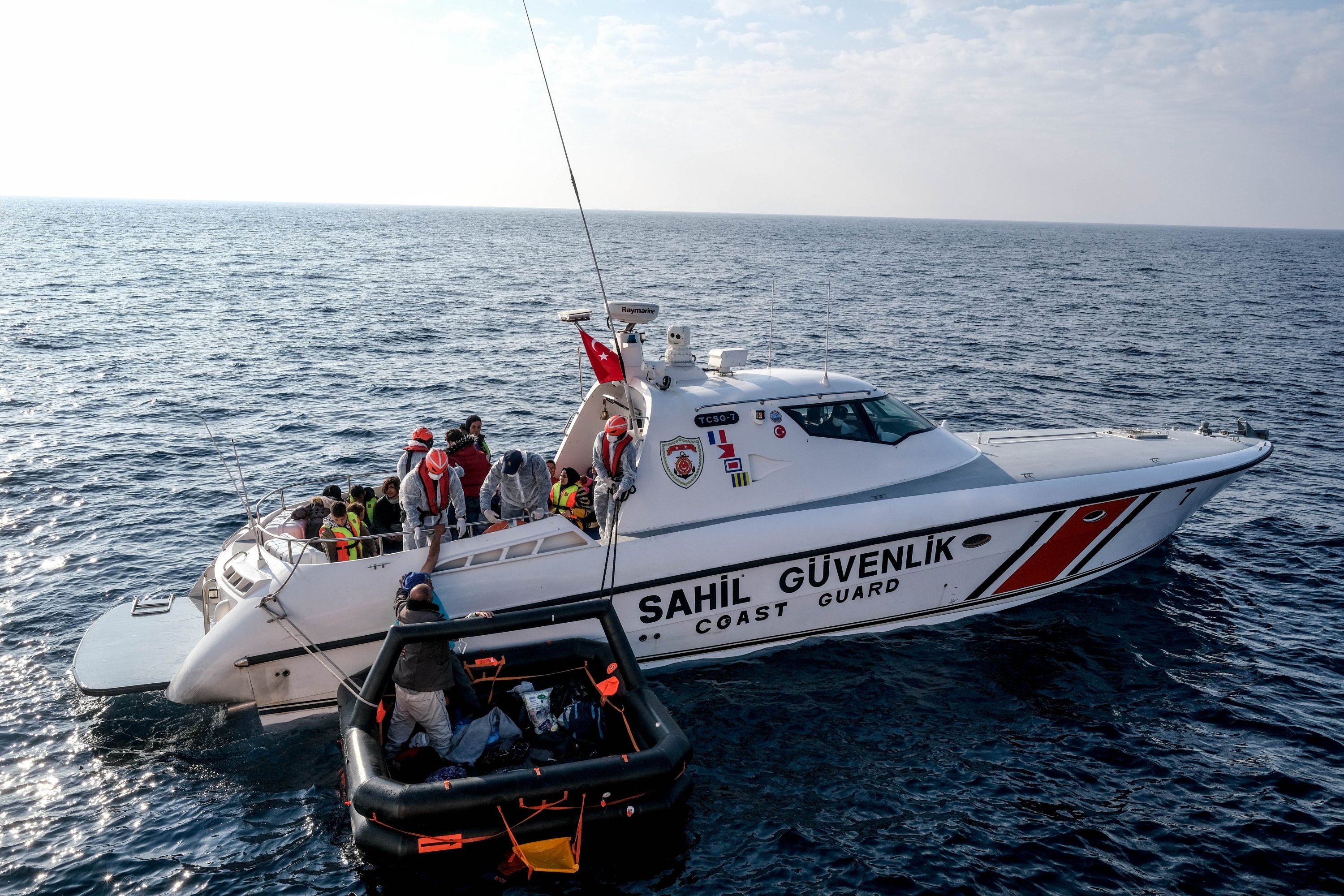 Turkish coast guard units rescue migrants in the Aegean Sea, Turkey, Nov. 3, 2021. (Photo by Uğur Yıldırım)
