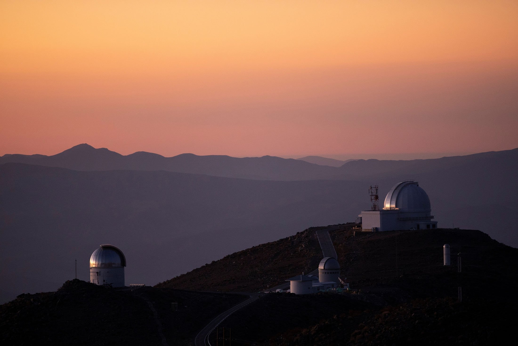 A general view during the sunset in Las Campanas Observatory, located in the Andes Mountains, in the Atacama Desert area, near Vallenar, Chile, Oct. 14, 2021. (Reuters Photo)