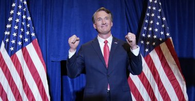 Virginia Gov.-elect Glenn Youngkin arrives to speak at an election night party in Chantilly, Va., Nov. 3, 2021, after he defeated Democrat Terry McAuliffe. (AP Photo)