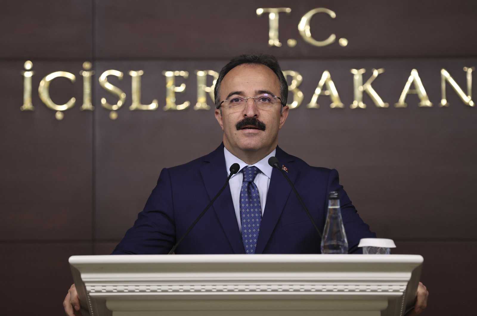 Deputy Interior Minister Ismail Çataklı speaks at a monthly ministry briefing in the capital Ankara, Turkey, Nov. 3, 2021. (AA Photo)