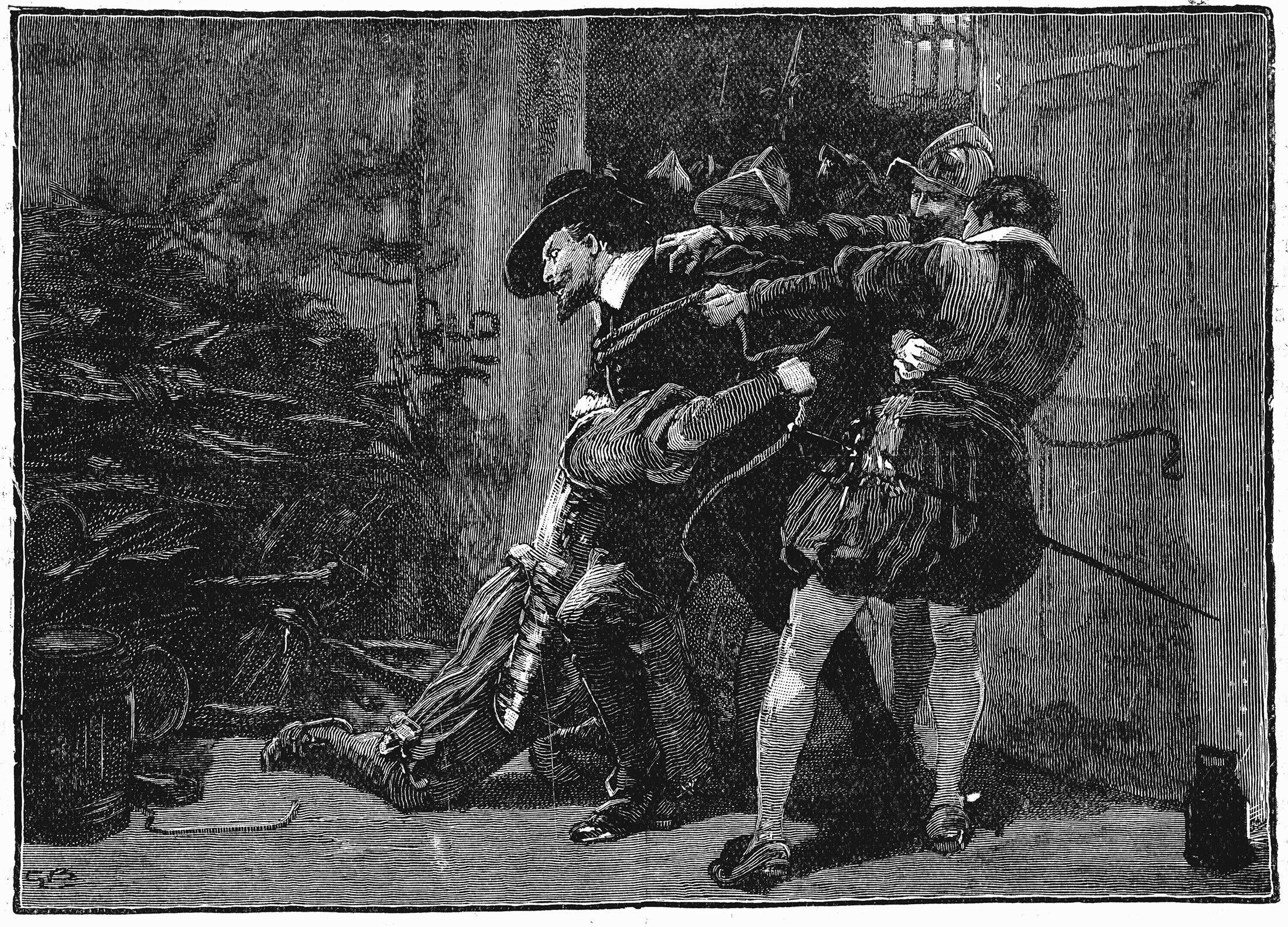 Sebuah ukiran kayu abad ke-19 menunjukkan penangkapan Guy Fawkes di ruang bawah tanah Parlemen.  (Gambar Getty)