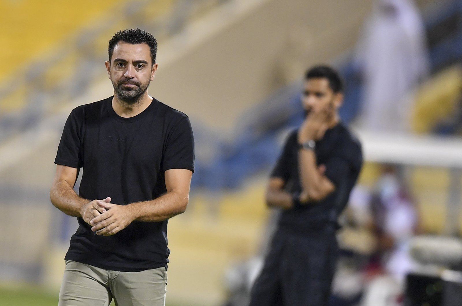 Al-Sadd coach Xavi Hernandez reacts during a Qatar Stars League match against Al Ahli in Doha, Qatar, Oct. 30, 2021. (EPA Photo)