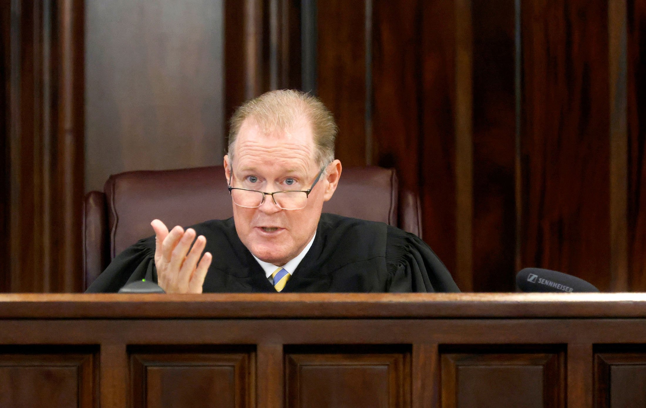 Superior Court Judge Timothy Walmsley speaks during opening statements in the murder trial of the death of 25-year-old Ahmaud Arbery at Gwynn County Superior Court, Brunswick, Georgia, U.S., Nov. 5, 2021. (Reuters Photo)
