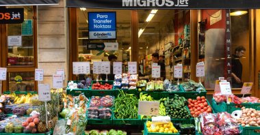 Fruit and Vegetables for sale outside Migros Jet Supermarket in Istanbul, Turkey. (Photo by John Wreford / SOPA Images / Sipa USA)