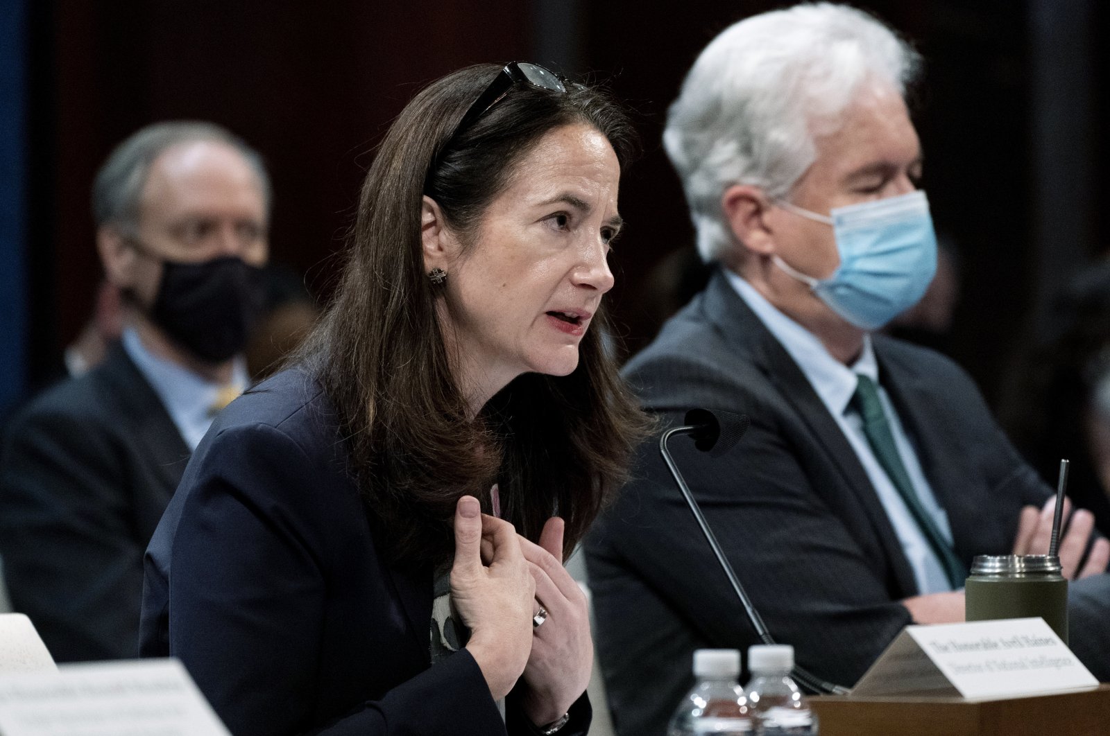 Director of National Intelligence Avril Haines, (L), next to CIA Director William Burns, testifies at a House Intelligence Committee hearing on diversity and equity in the intelligence community on Capitol Hill in Washington, D.C., U.S, Oct. 27, 2021. (AP Photo)