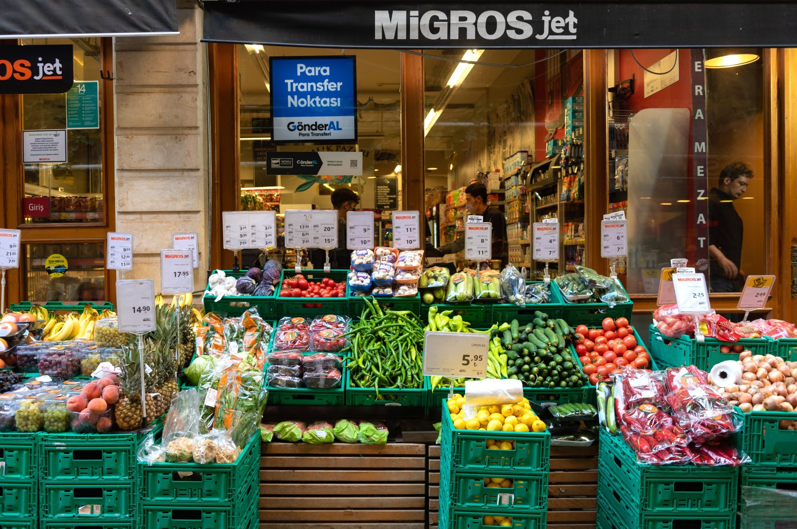 Fruit and Vegetables for sale outside Migros Jet Supermarket in Istanbul, Turkey. (Photo by John Wreford / SOPA Images / Sipa USA)