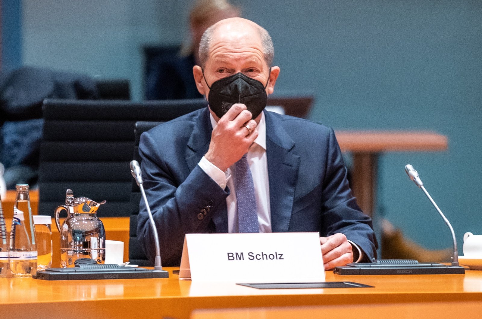 Chancellor candidate and German Finance Minister Olaf Scholz at a federal cabinet meeting in Berlin, Germany, Nov. 3, 2021. (EPA Photo)
