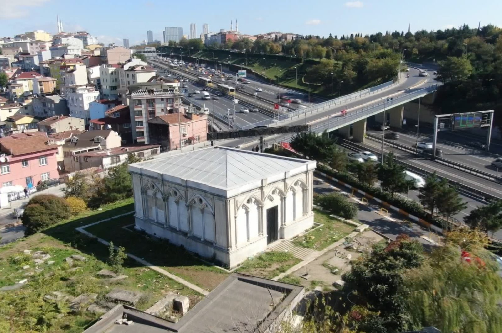 A view from the mausoleum of Abraham Salomon Camondo, Istanbul, Turkey, Nov. 5, 2021. (DHA Photo) 