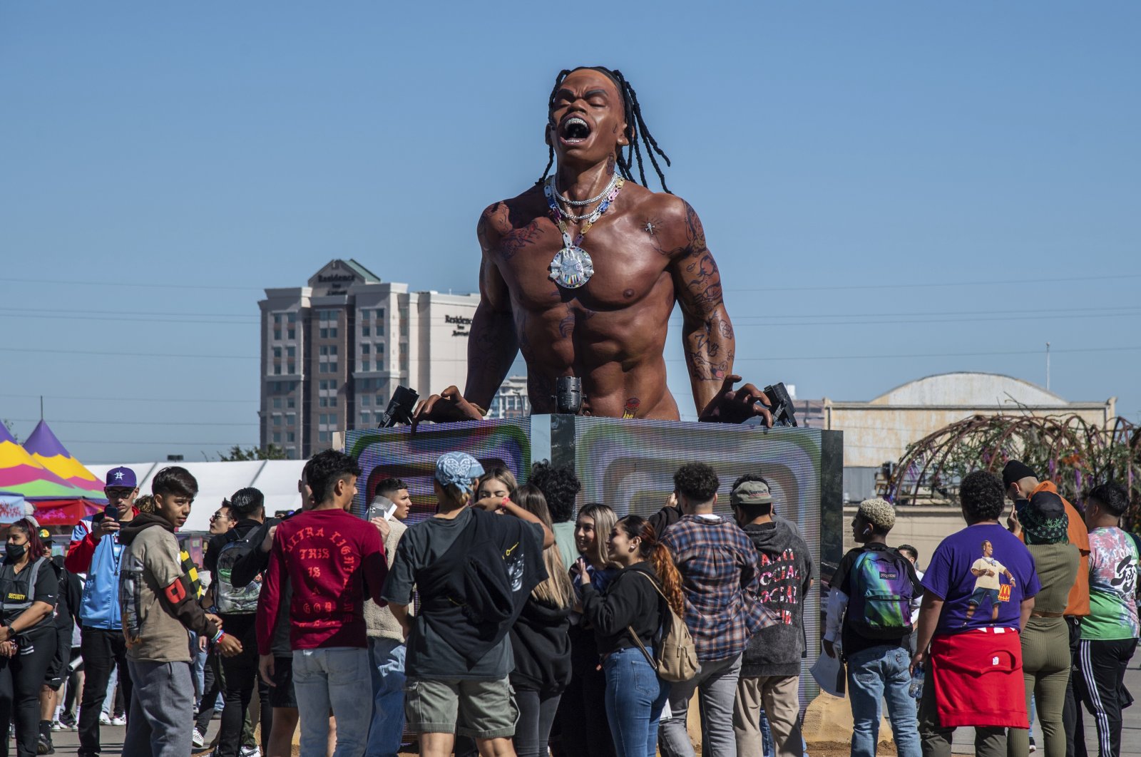 Festival goers are seen on day one of the Astroworld Music Festival at NRG Park, Houston, Texas, U.S., Nov. 5, 2021. (AP Photo)