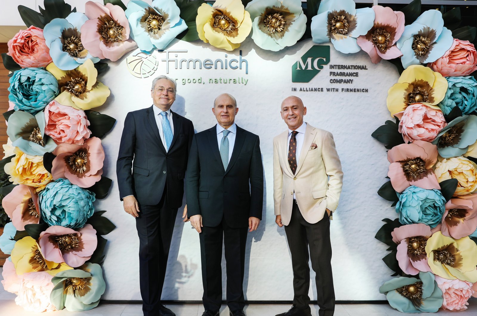 The heads of Firmenich and MG International Fragrance Company at the ceremony in Gebze, Turkey, Nov. 6, 2021. (DHA Photo)