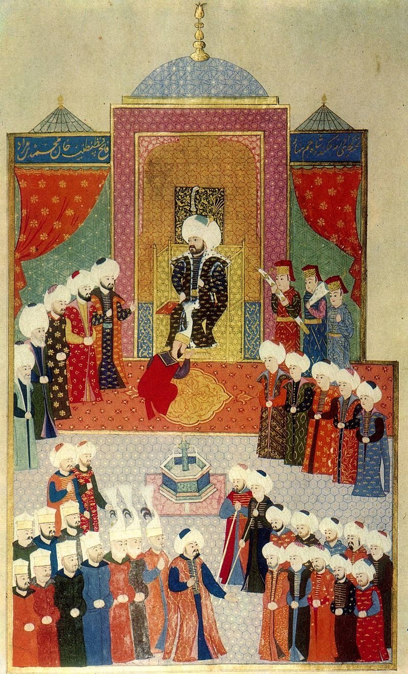Miniature depicting accession of Mehmed II to the throne in Edirne in 1451. (Wikimedia) 