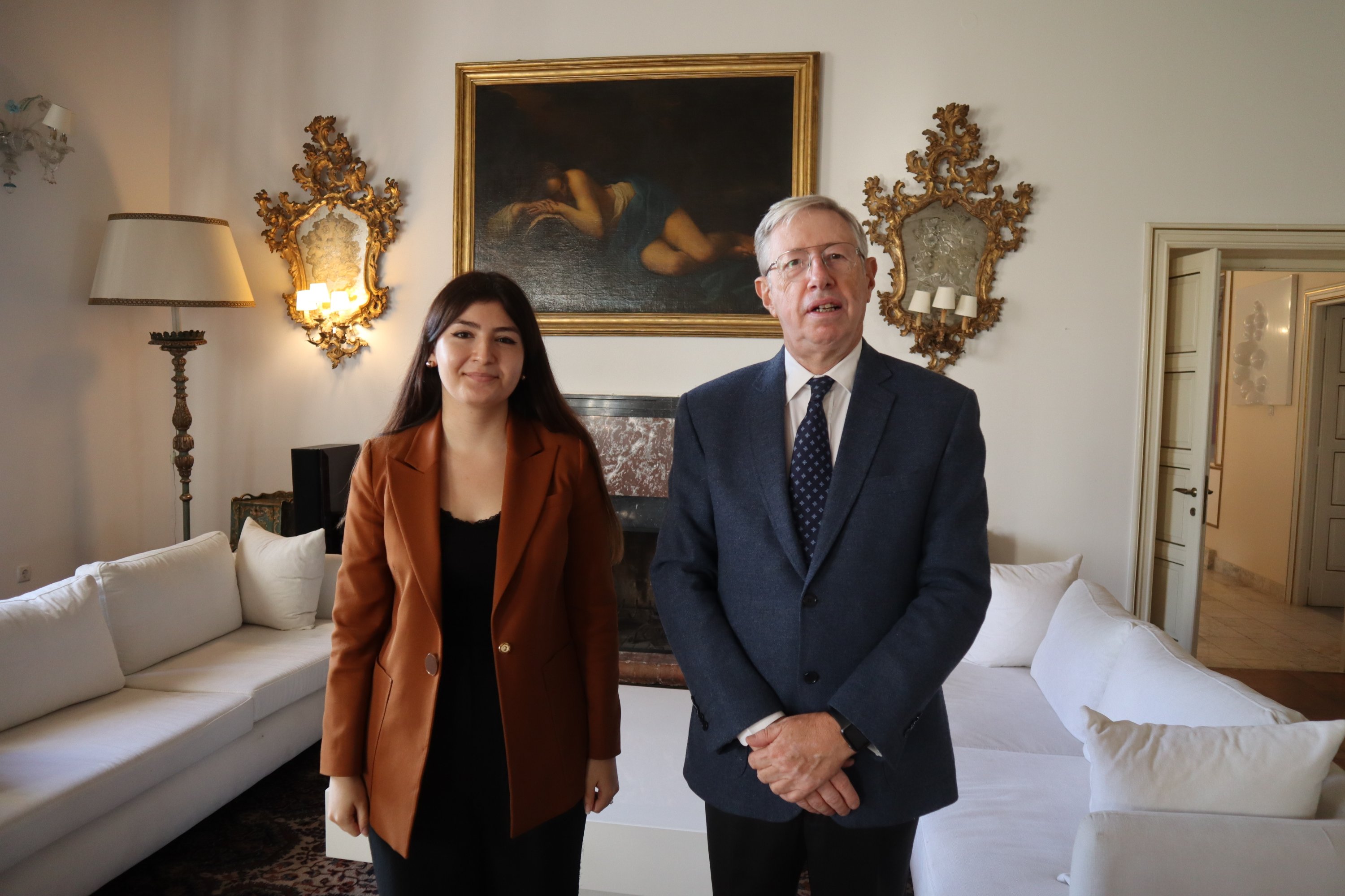 Italian Ambassador Massimo Gaiani and Daily Sabah Correspondent at the Italian Embassy in Ankara, Turkey, Nov. 5, 2021 (Daily Sabah Photo)