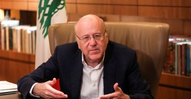 Lebanese Prime Minister Najib Mikati speaks during an interview at the government palace in Beirut, Lebanon, Oct. 14, 2021. (Reuters Photo)