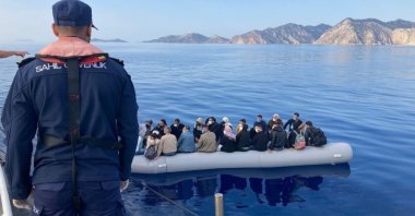 The Turkish Coast Guard Command rescues 36 irregular migrants off Muğla province's Bodrum, Oct. 14, 2021. (AA Photo)