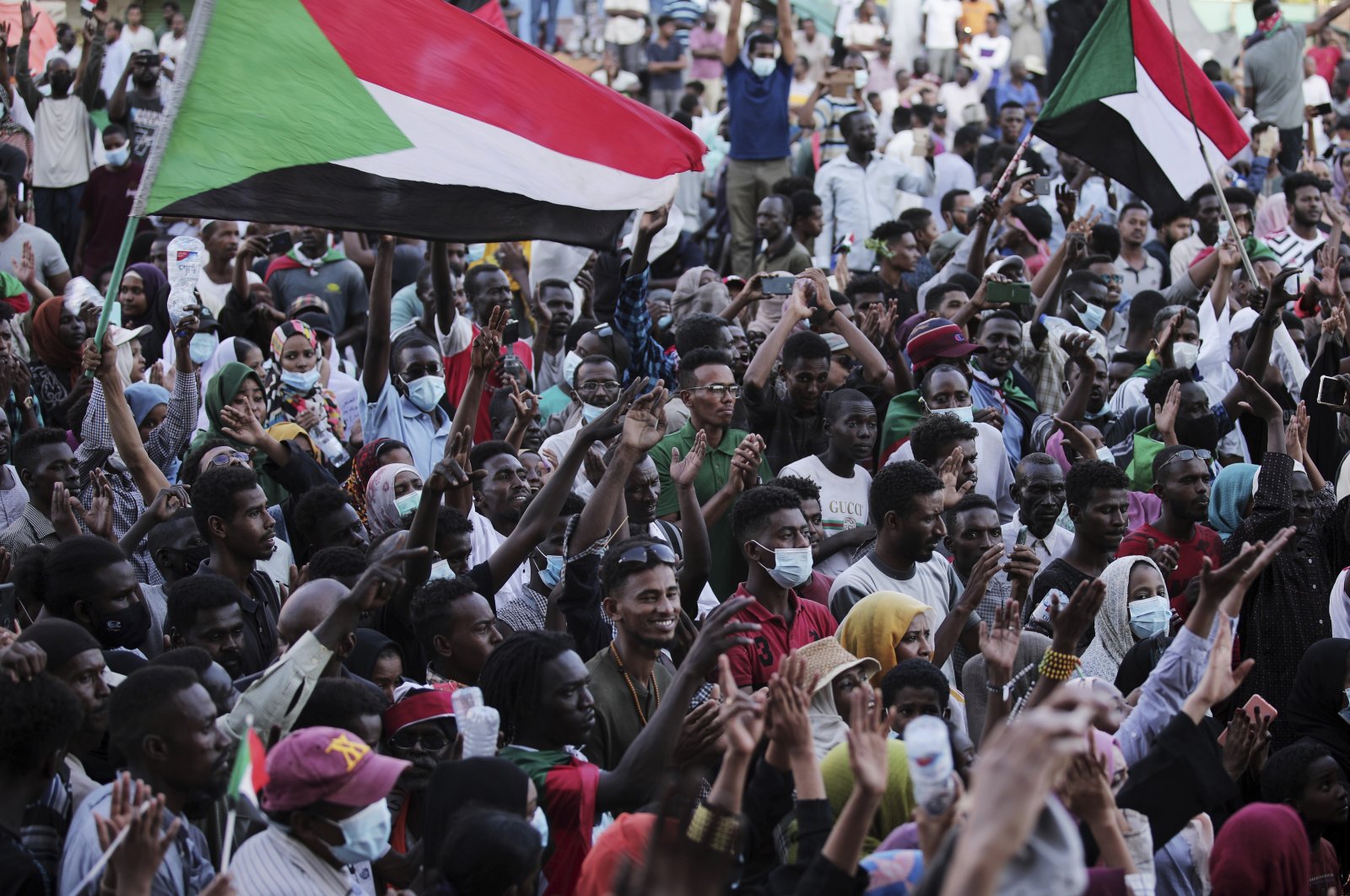 People chant slogans during a protest in Khartoum, Sudan, Oct. 30, 2021. (AP Photo)