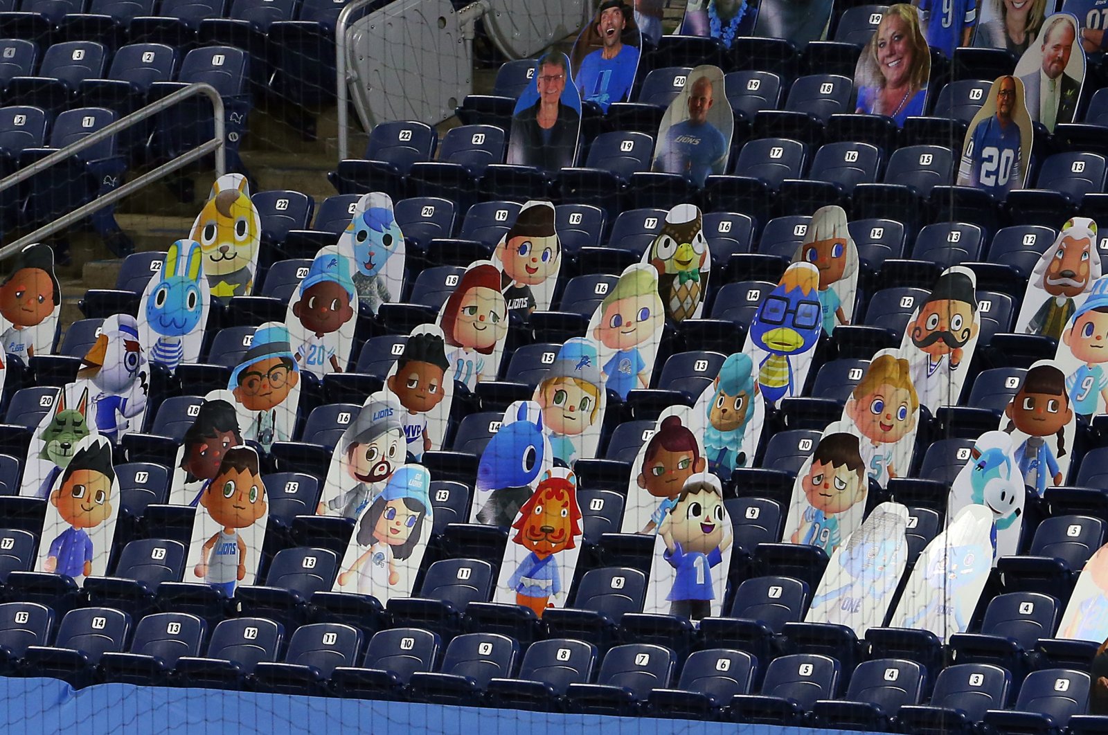 Cutout photos from the game Animal Crossing are placed in seating areas, during an NFL football game between the Washington Football Team and the Detroit Lions, in Detroit, Michigan, U.S., Nov. 15, 2020. (Getty Images)