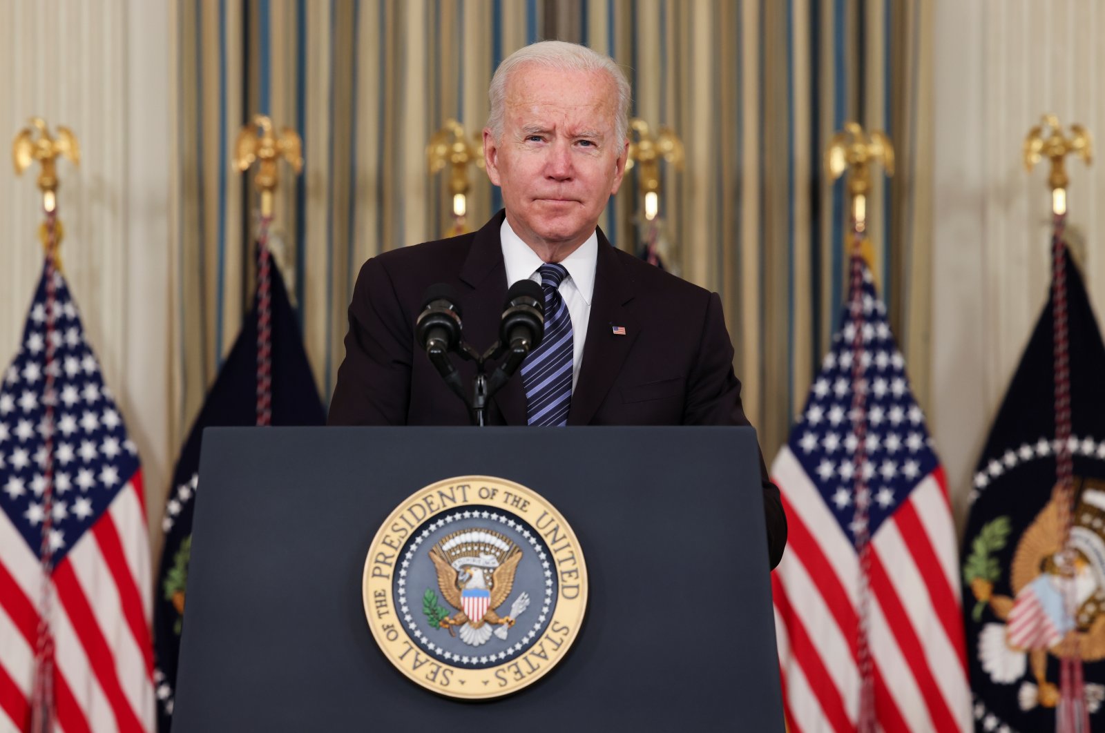 U.S. President Joe Biden looks on as he delivers remarks on the October jobs report at the White House in Washington, D.C., U.S., Nov. 5, 2021. (Reuters Photo)