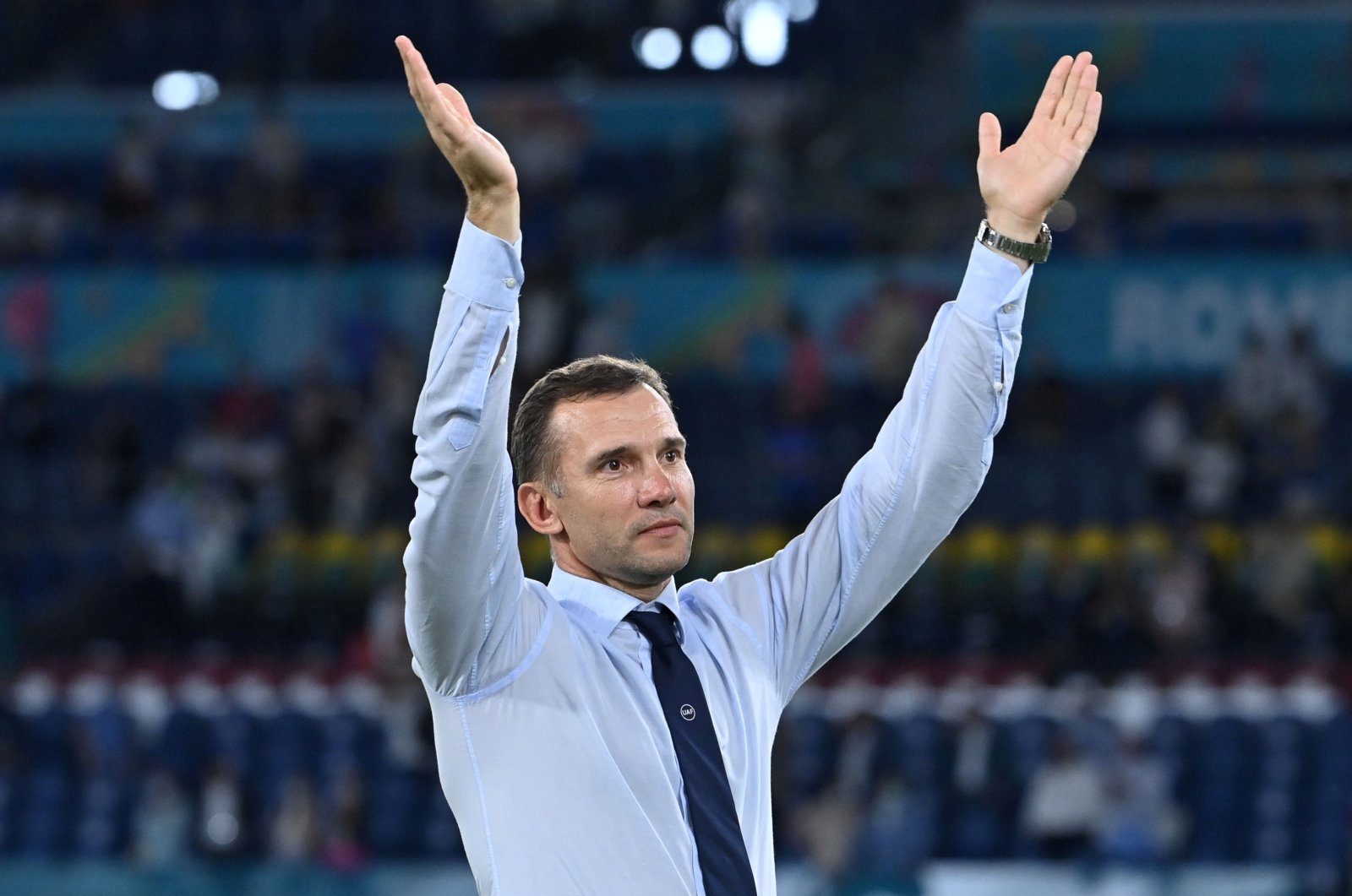 Then-Ukraine coach Andriy Shevchenko applauds after the Euro 2020 quarterfinal against England at Stadio Olimpico, Rome, Italy, July 3, 2021. (Reuters Photo)