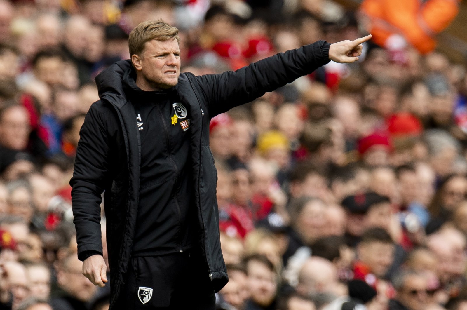 Bournemouth's manager Eddie Howe reacts during the English Premier League soccer match between Liverpool and Bournemouth at Anfield, Liverpool, Britain, March 7, 2020. (EPA Photo)