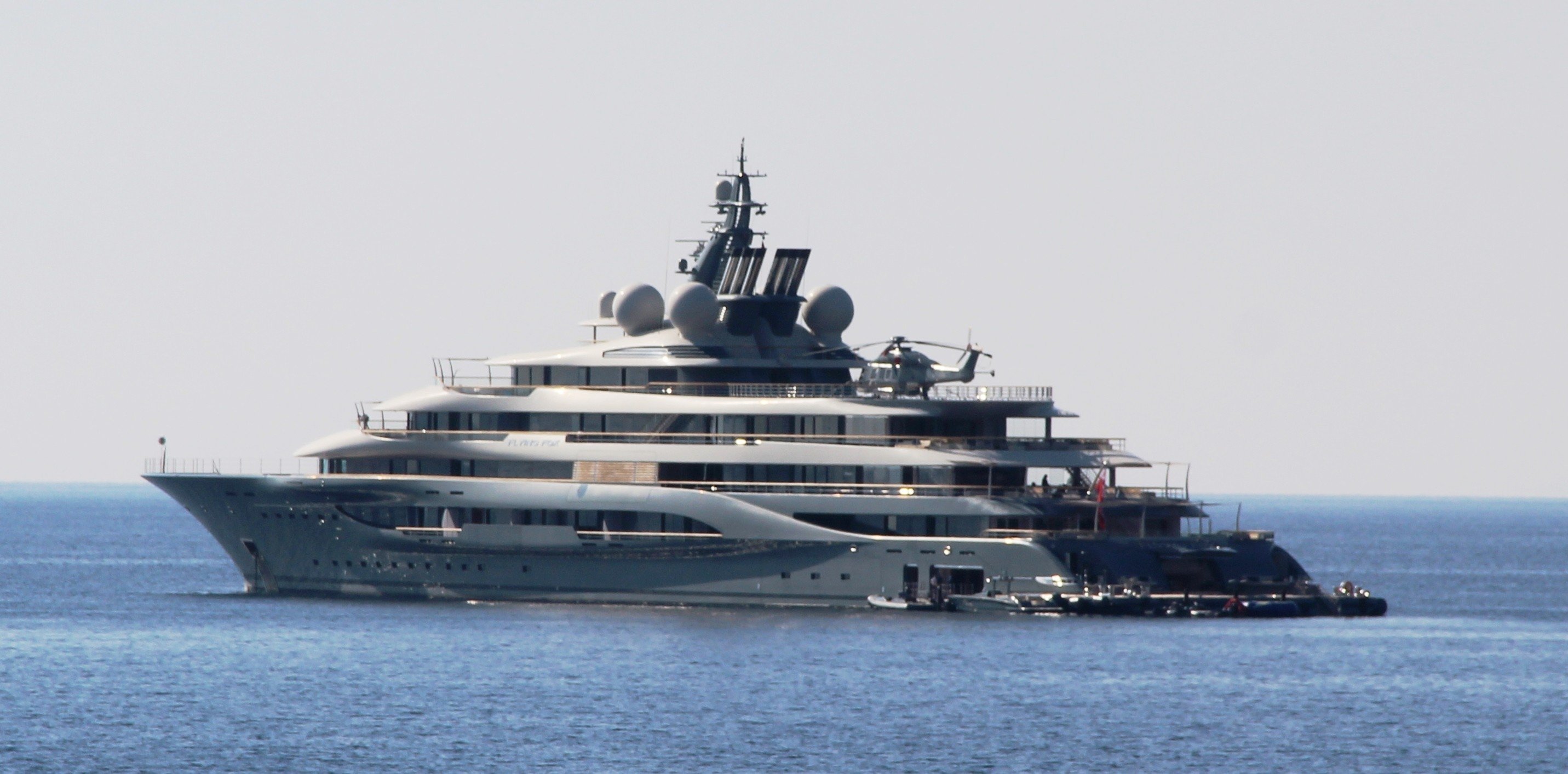 One of the largest luxury yachts in the world, "Flying Fox" can be seen anchored in a bay. (IHA Photo)